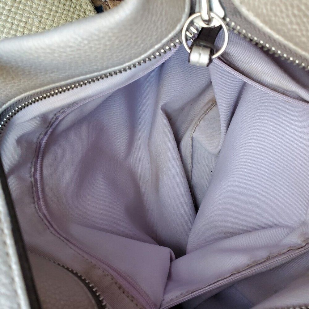 Coach F15064 Metallic Silver Leather Duffle Hobo Satchel Shoulder Purse Hand Bag - Picture 7 of 10